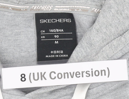 Skechers Womens Grey Hoodie Size 8 Pullover Logo Hooded Sweatshirt