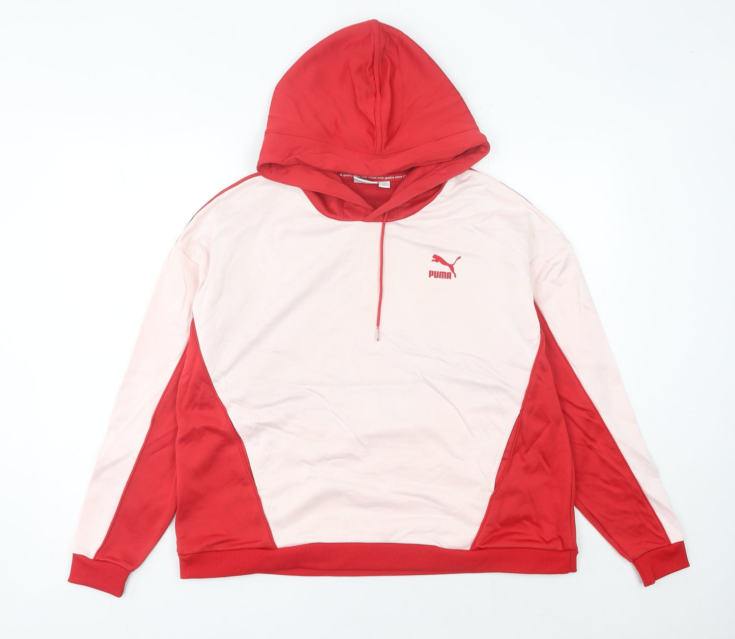 Puma Womens Red Pink Hooded Pullover Hoodie UK 10 Cotton Blend