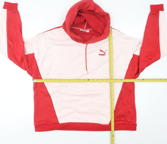 Puma Womens Red Pink Hooded Pullover Hoodie UK 10 Cotton Blend
