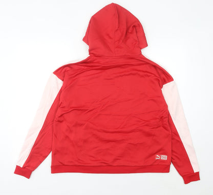 Puma Womens Red Pink Hooded Pullover Hoodie UK 10 Cotton Blend
