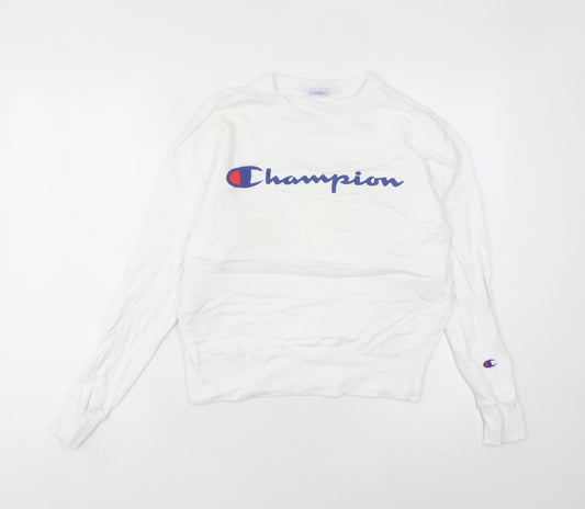 Champion Womens White XS Pullover Sweatshirt Logo Crew Neck