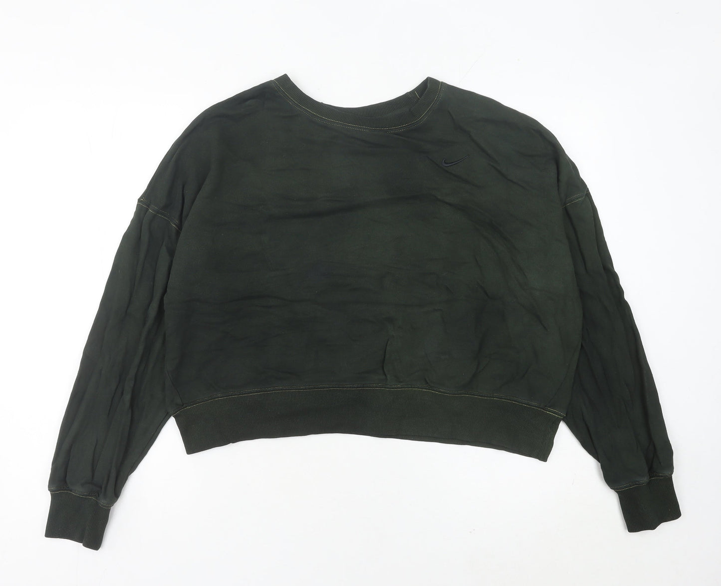 Nike Womens Green Cotton Sweatshirt UK 10 Regular Fit Crew Neck