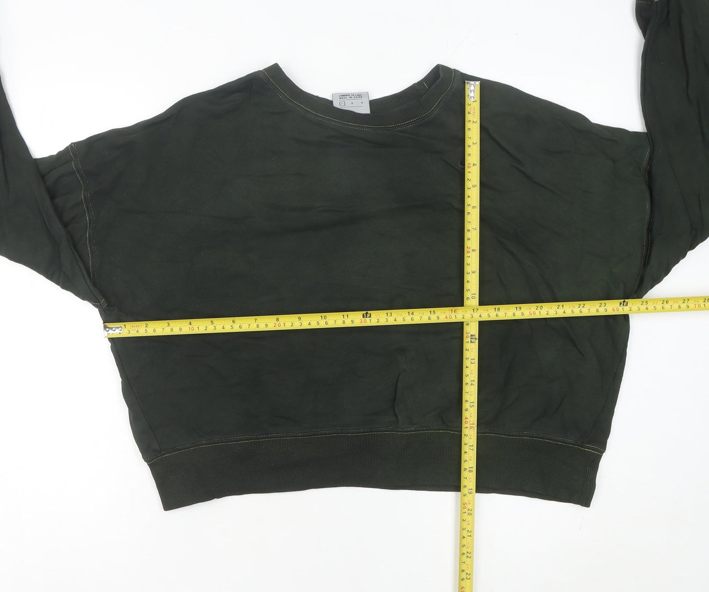 Nike Womens Green Cotton Sweatshirt UK 10 Regular Fit Crew Neck