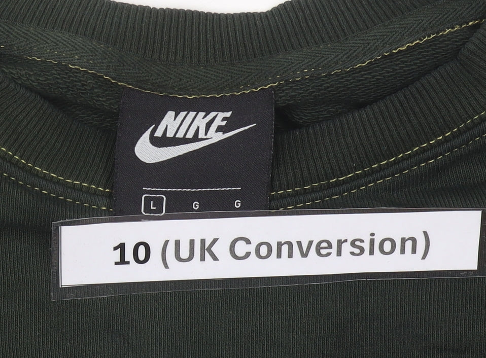 Nike Womens Green Cotton Sweatshirt UK 10 Regular Fit Crew Neck