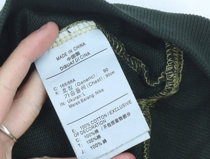 Nike Womens Green Cotton Sweatshirt UK 10 Regular Fit Crew Neck