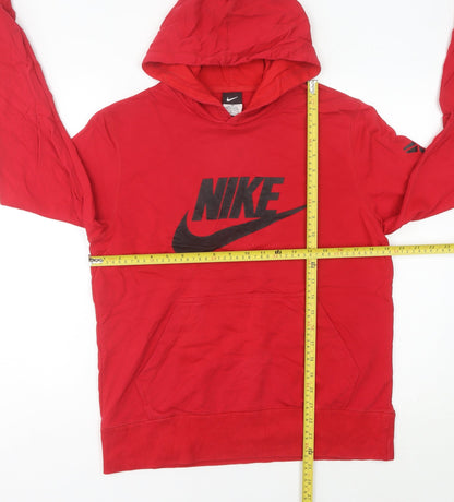 Nike Womens Red Hoodie UK Size 10 Pullover Logo Cotton Blend