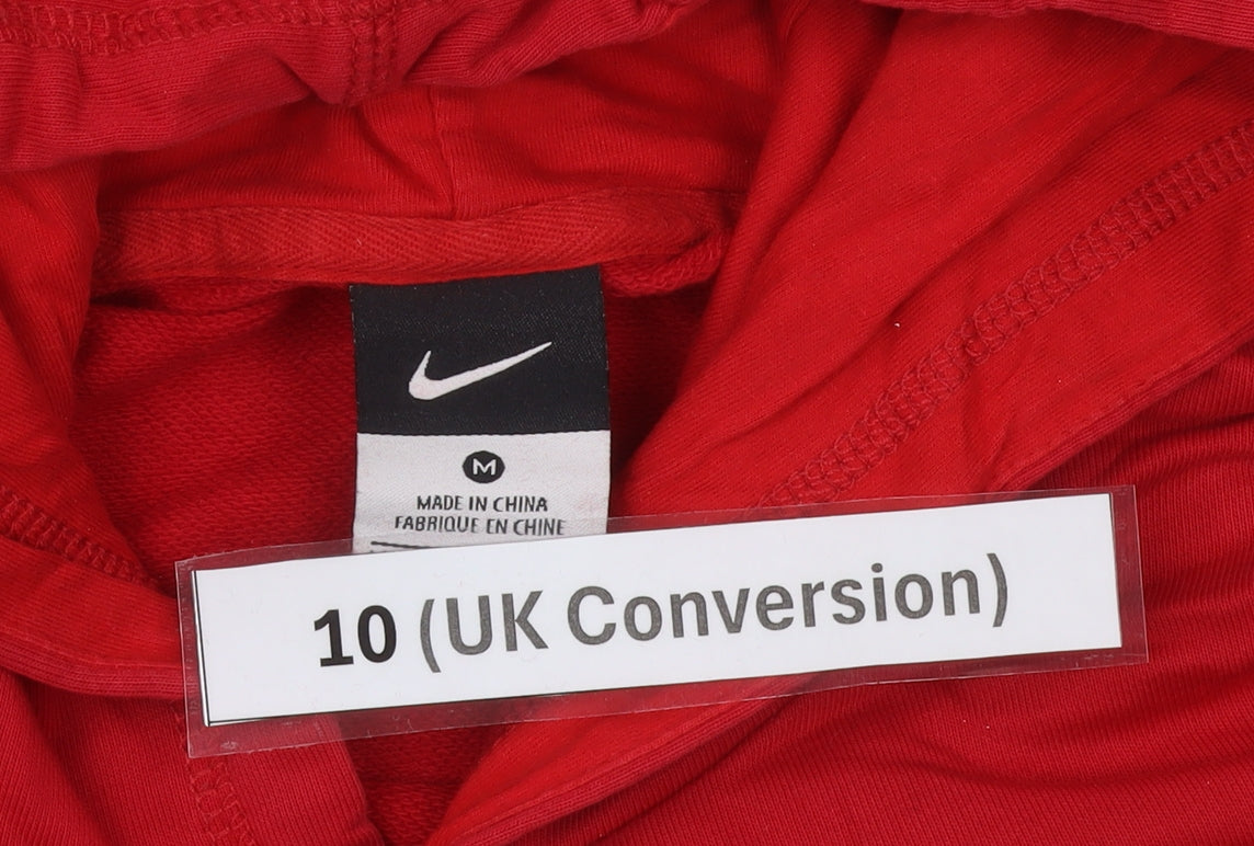 Nike Womens Red Hoodie UK Size 10 Pullover Logo Cotton Blend