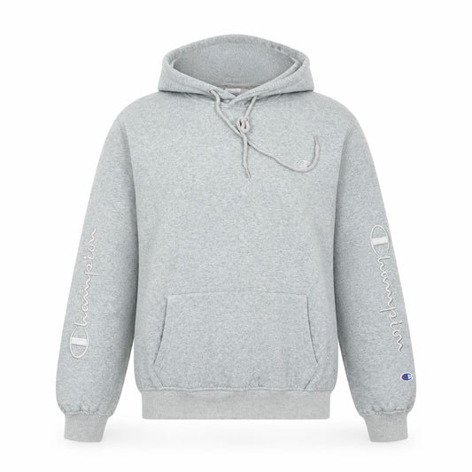Front view of Champion Grey Pullover Hoodie unisex adults, size L, logo sportswear