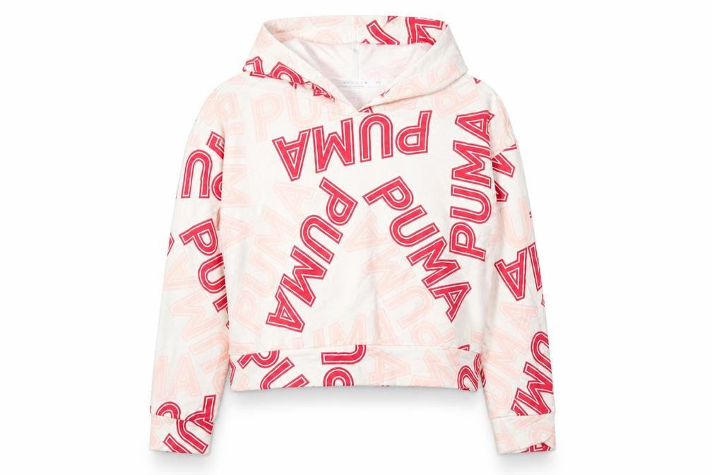 Front view of Puma women’s ivory logo print hoodie uk 10 hooded sweatshirt