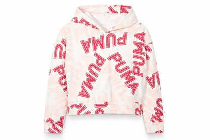 Front view of Puma women’s ivory logo print hoodie uk 10 hooded sweatshirt