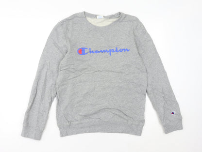 Champion Womens Grey Pullover Sweatshirt L Logo Athletic Casual