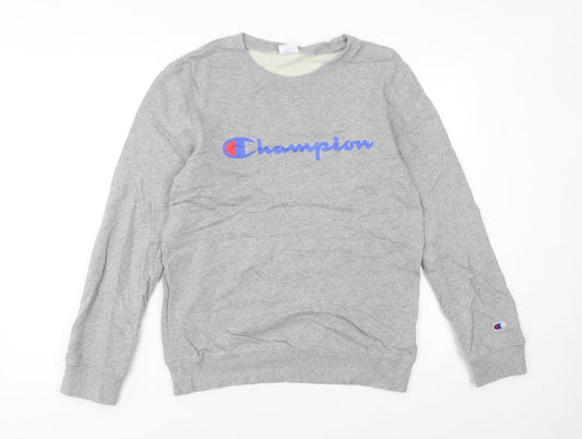 Champion Womens Grey Pullover Sweatshirt L Logo Athletic Casual