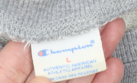 Champion Womens Grey Pullover Sweatshirt L Logo Athletic Casual