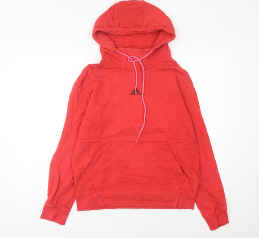Adidas Womens Red Pullover Hoodie Size 14 Cotton Logo Sportswear