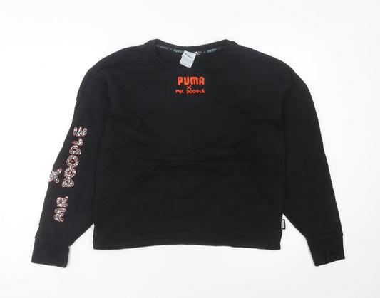 PUMA x Mr Doodle Women's Black Sweatshirt UK 12 Graphic Print Pullover