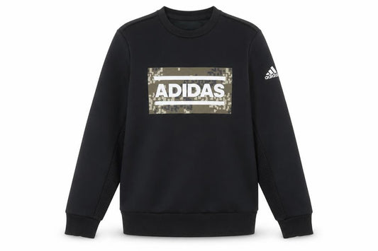 Front view of Adidas Women Black Camouflage Logo Sweatshirt, size 8, UK