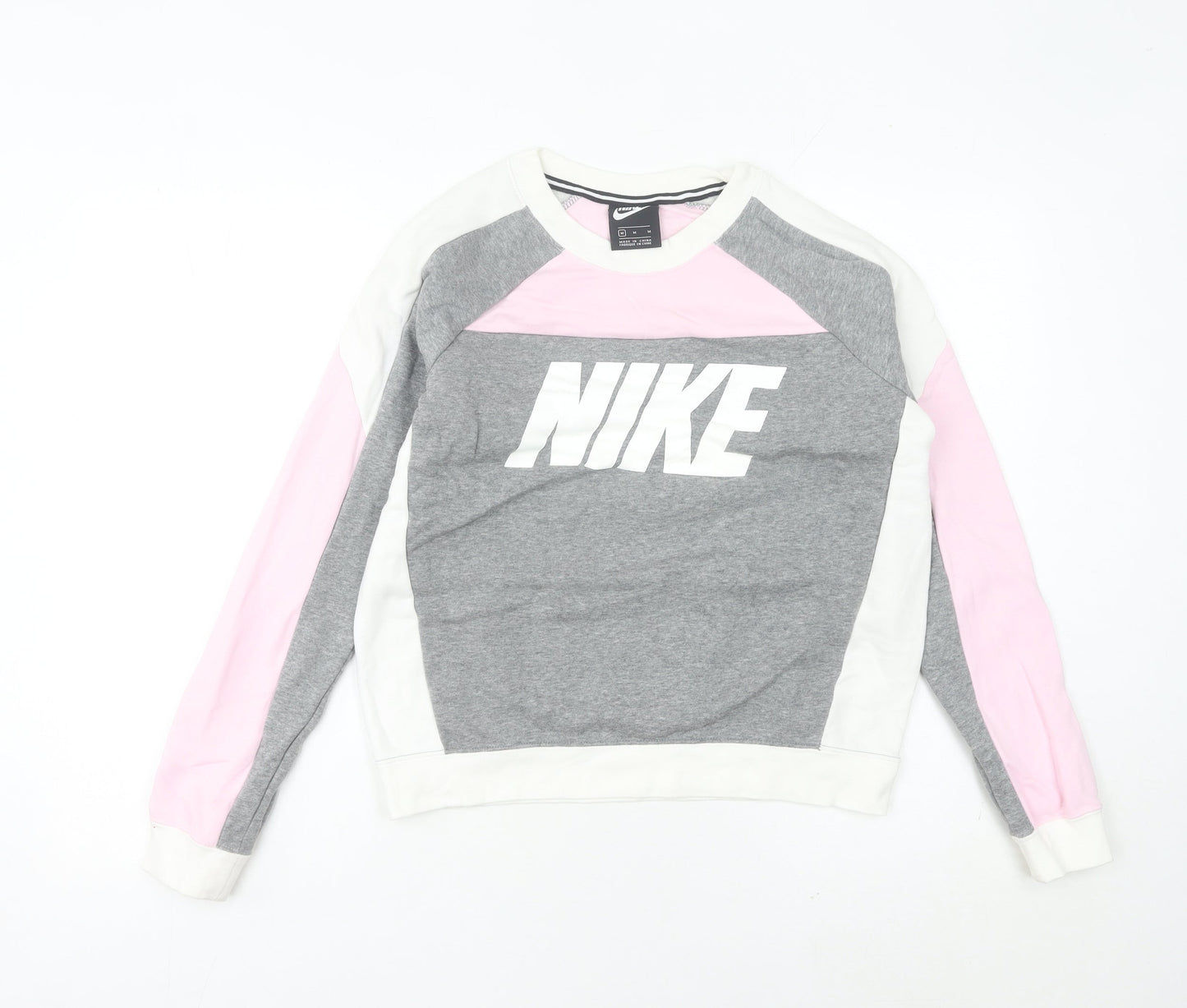 Nike Women’s Grey Pink White Sweatshirt Size 8 Logo Pullover