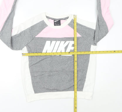 Nike Women’s Grey Pink White Sweatshirt Size 8 Logo Pullover