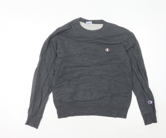 Additional front view of Champion unisex adults grey m pullover sweatshirt crew neck logo
