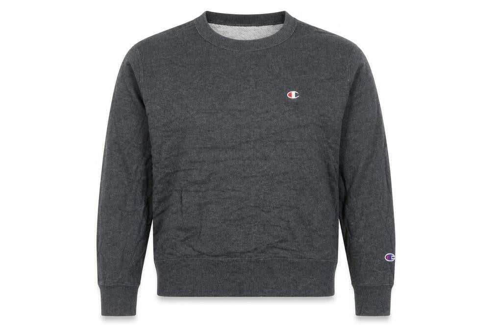 Front view of Champion unisex adults grey m pullover sweatshirt crew neck logo