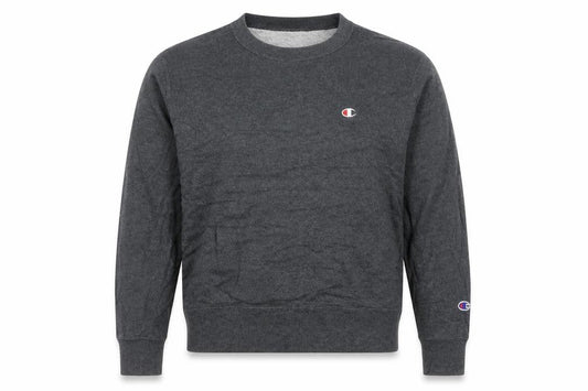Front view of Champion unisex adults grey m pullover sweatshirt crew neck logo