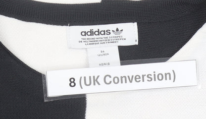 Adidas Women’s Black White Sweatshirt UK 8 Crew Neck Long Sleeve