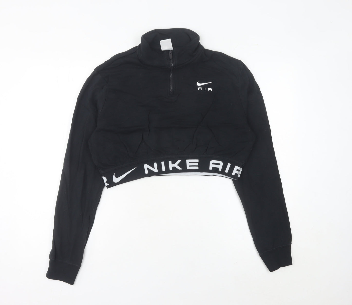 Nike Women’s Black Air Cropped Sweatshirt UK 12 Half Zip Logo