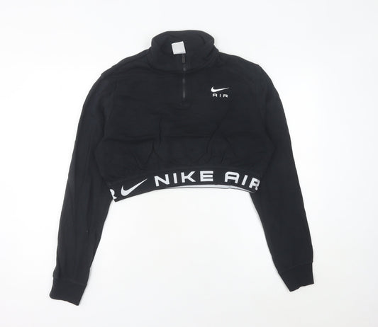 Nike Women’s Black Air Cropped Sweatshirt UK 12 Half Zip Logo