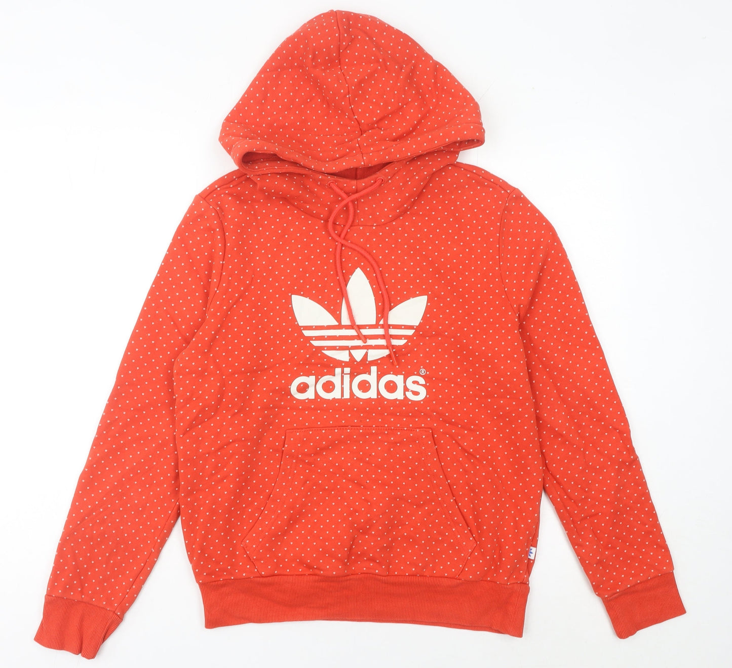 Adidas Womens Red Polka Dot Hoodie UK 10 Cotton Blend Sweatshirt