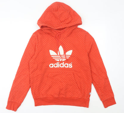 Adidas Womens Red Polka Dot Hoodie UK 10 Cotton Blend Sweatshirt