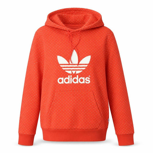 Front view of Adidas women’s red polka dot hoodie uk 10 cotton blend sweatshirt