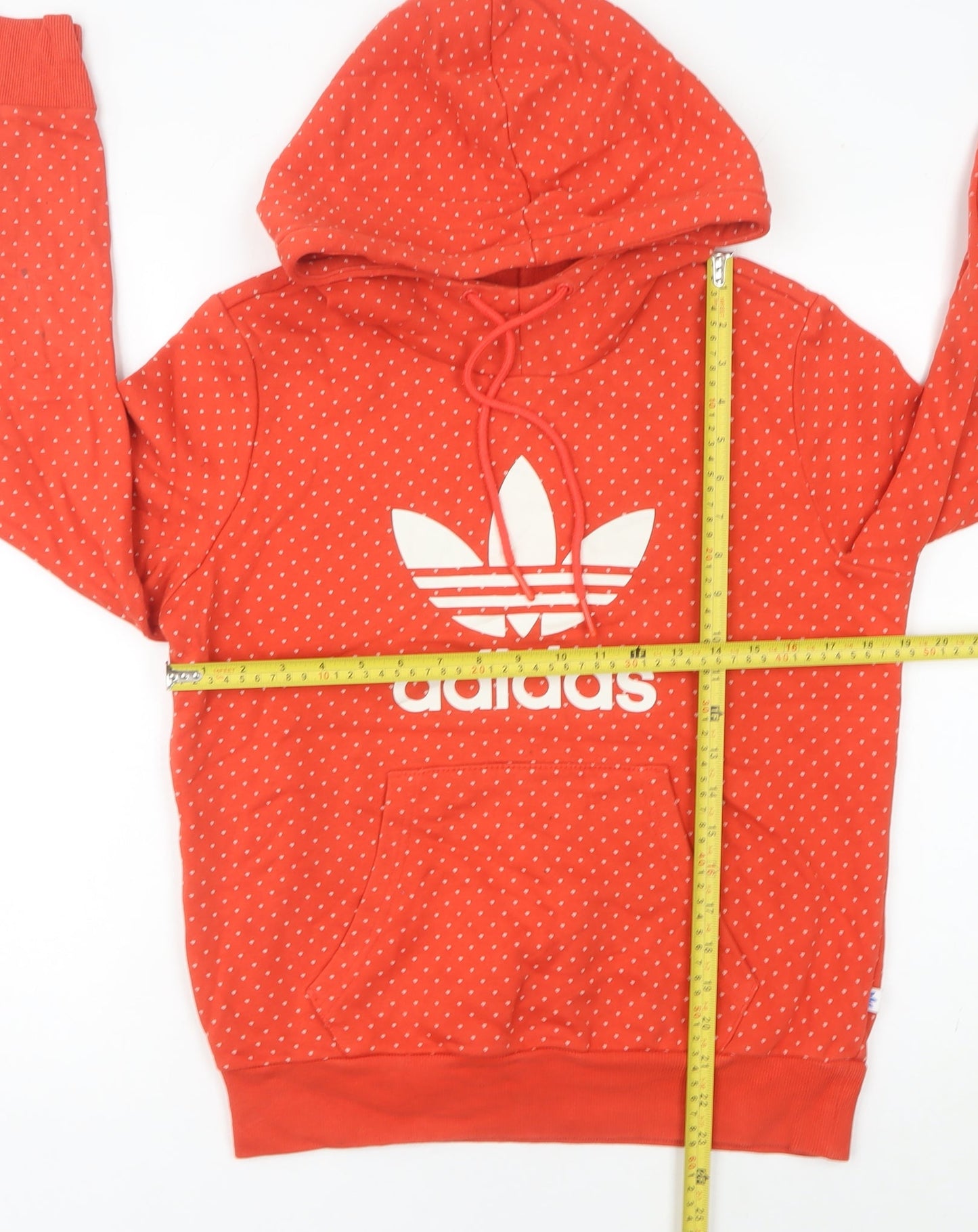 Adidas Womens Red Polka Dot Hoodie UK 10 Cotton Blend Sweatshirt