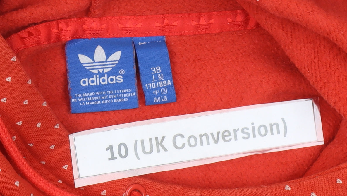 Adidas Womens Red Polka Dot Hoodie UK 10 Cotton Blend Sweatshirt