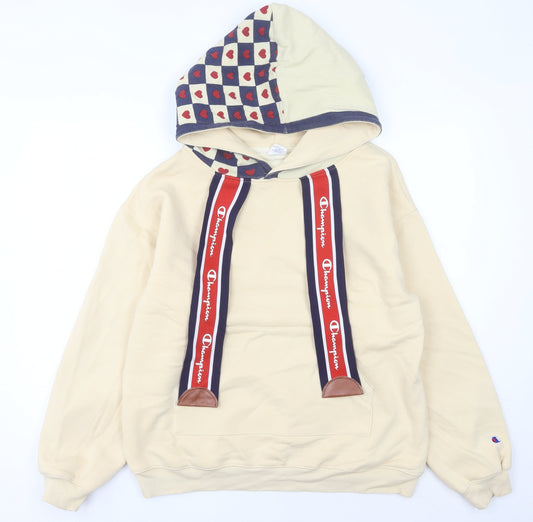 Champion Women’s Beige Pullover Hoodie Large Heart Print Hood