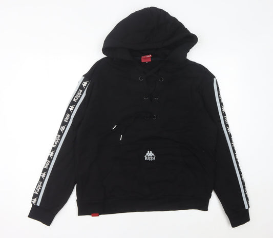 Kappa Womens Black Hoodie Size 10 Lace Up Logo Sportswear