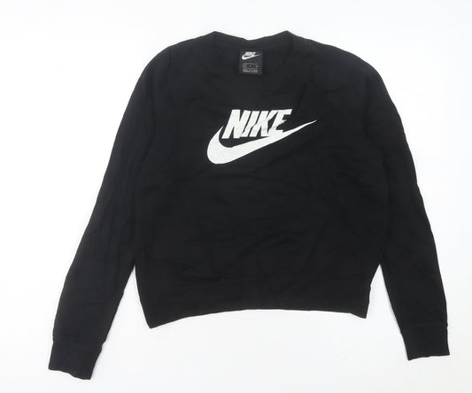 Nike Womens Black Logo Sweatshirt Size UK 6 Cotton Blend