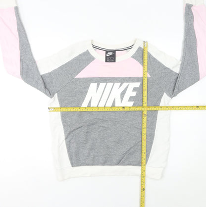 Nike Women’s Grey Pink Colourblock Sweatshirt Size 8 Logo Pullover