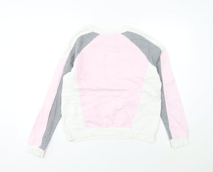 Nike Women’s Grey Pink Colourblock Sweatshirt Size 8 Logo Pullover