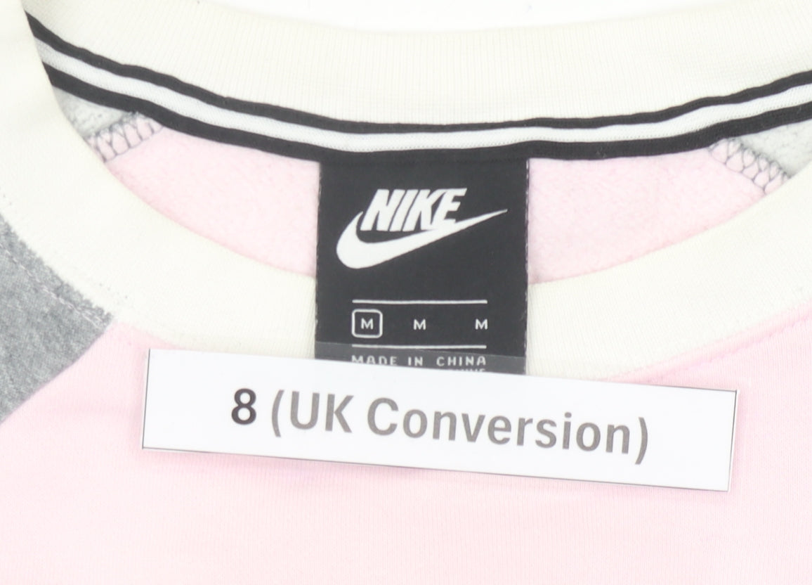 Nike Women’s Grey Pink Colourblock Sweatshirt Size 8 Logo Pullover