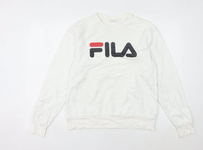 Fila Women’s White Sweatshirt Size 10 UK Cotton Blend Logo Crew Neck