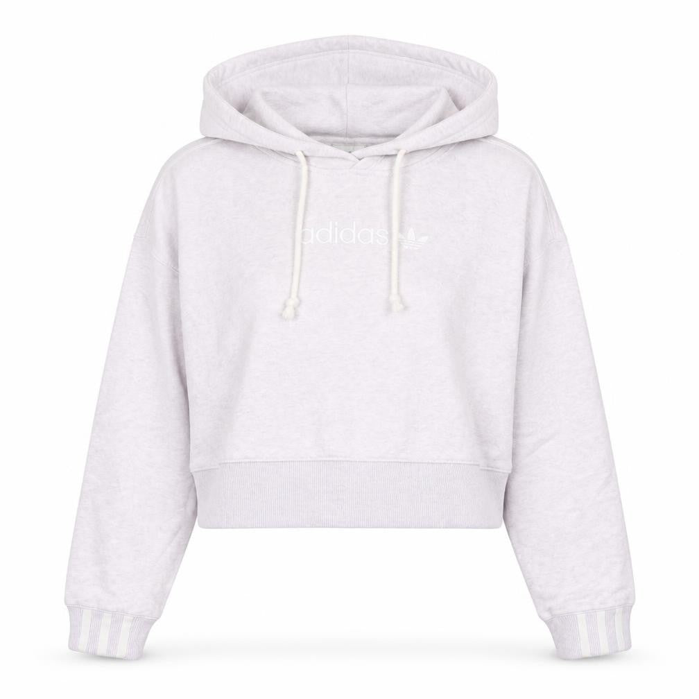 Front view of Adidas women’s lilac cropped hoodie sweatshirt uk 8 cotton blend