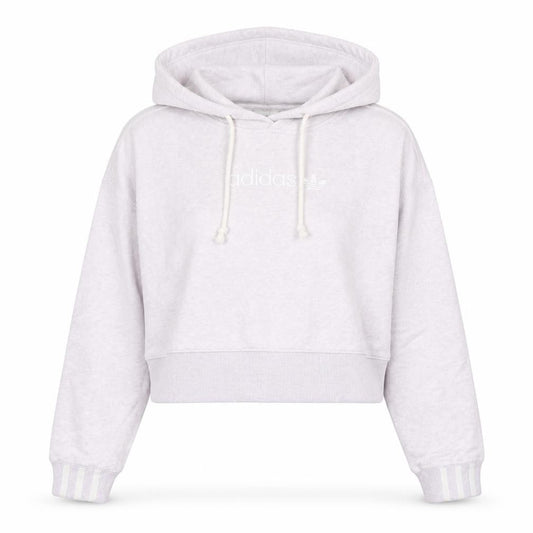 Front view of Adidas women’s lilac cropped hoodie sweatshirt uk 8 cotton blend