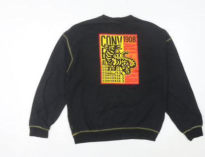 Converse Women’s Black Sweatshirt Size 6 Crew Neck Cotton Graphic