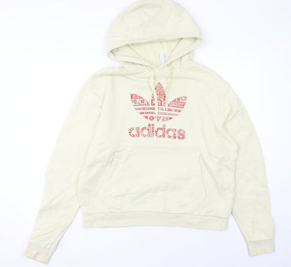 Adidas Womens Beige Hoodie UK 20 Pullover Cotton Logo Print