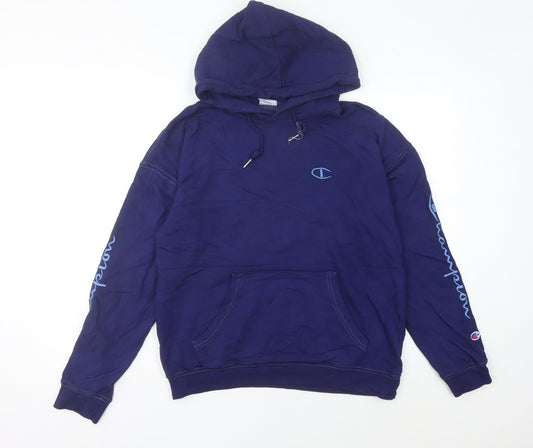 Additional front view of Champion unisex blue pullover hoodie medium cotton logo