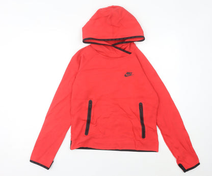 Nike Women’s Red Hoodie Sweatshirt Size 10 UK Hooded Zip Pockets
