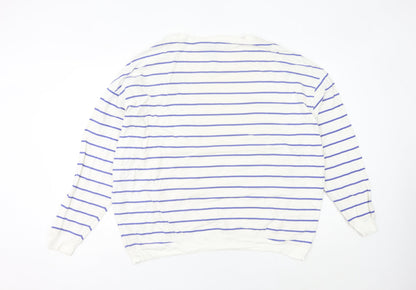 Nike Women White Striped Sweatshirt Size 16 UK Cotton Crew Neck