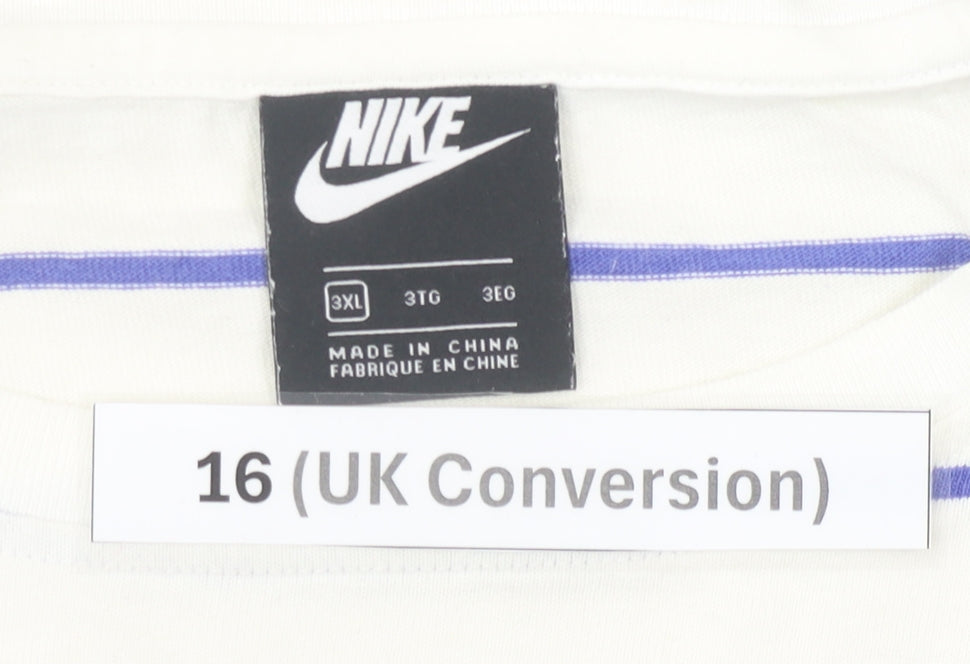 Nike Women White Striped Sweatshirt Size 16 UK Cotton Crew Neck