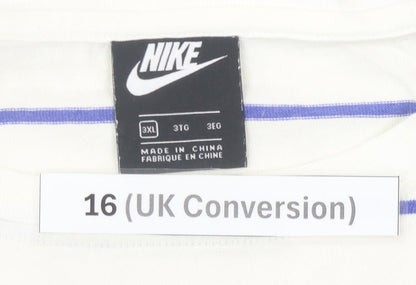 Nike Women White Striped Sweatshirt Size 16 UK Cotton Crew Neck