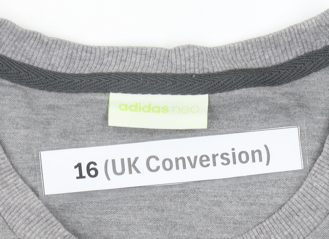 Adidas Neo Women's Grey Sweatshirt Size 16 UK Crew Neck Long Sleeve